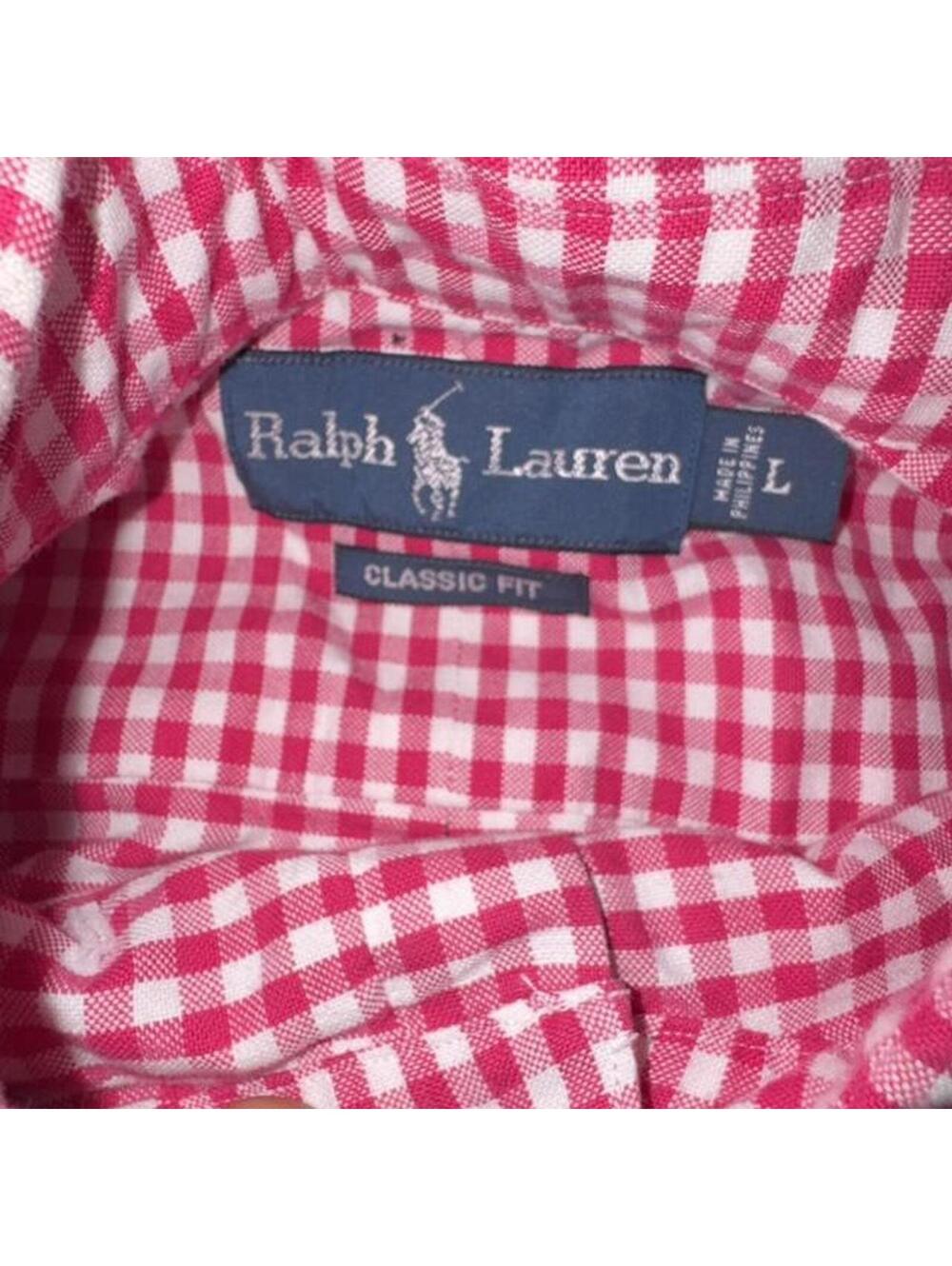 Vintage 90s Polo Ralph Lauren pink gingham long sleeve button down shirt Size L - Picture 4 of 5